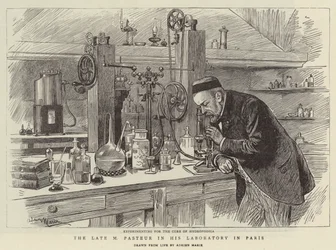 El difunto M Pasteur en su laboratorio en París